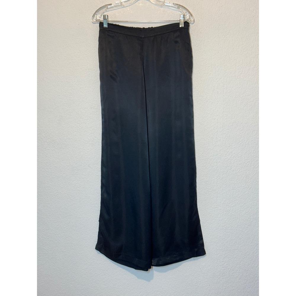 Athleta Calm Cool Pant Black Cupro Wide Leg Satin Relaxed Trousers Medium 29x29